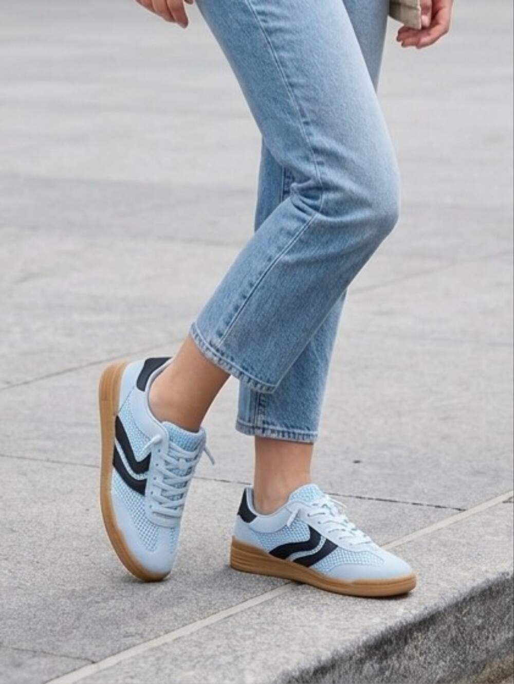 Madden NYC Light Blue Mesh & Suede Sneakers with Black Accent & Gum Sole Size 7